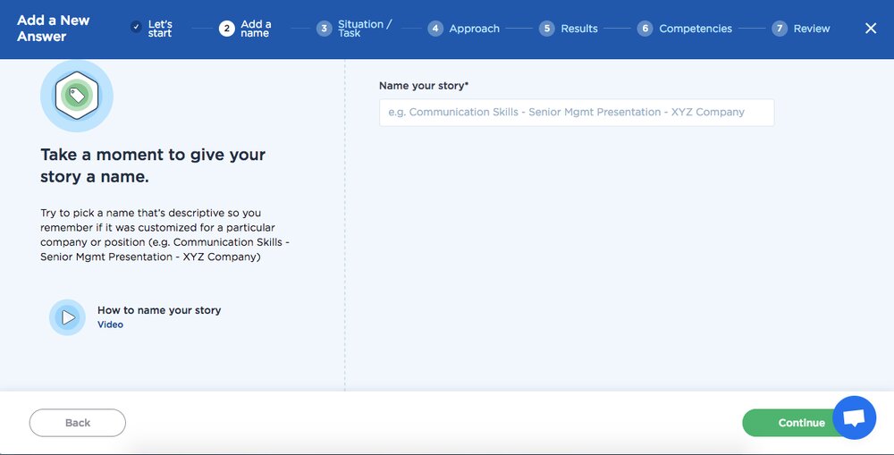 Screenshot of Big Interview Answer Builder - Naming Your Story