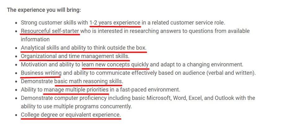 Customer service job ad