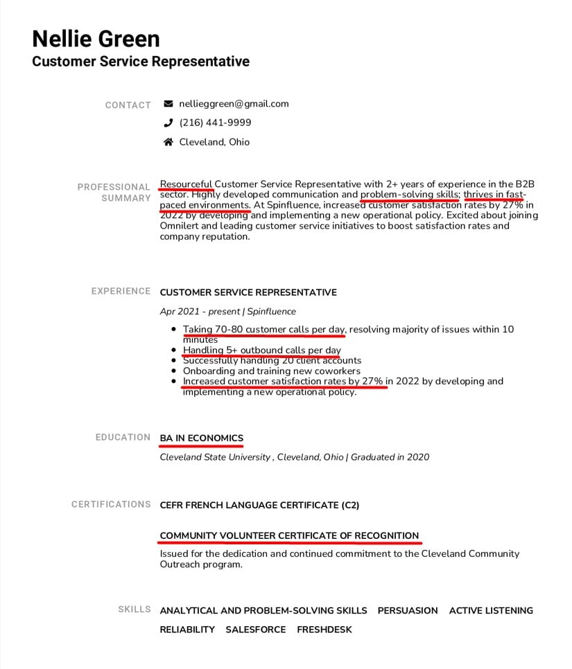 How to optimize customer service resume