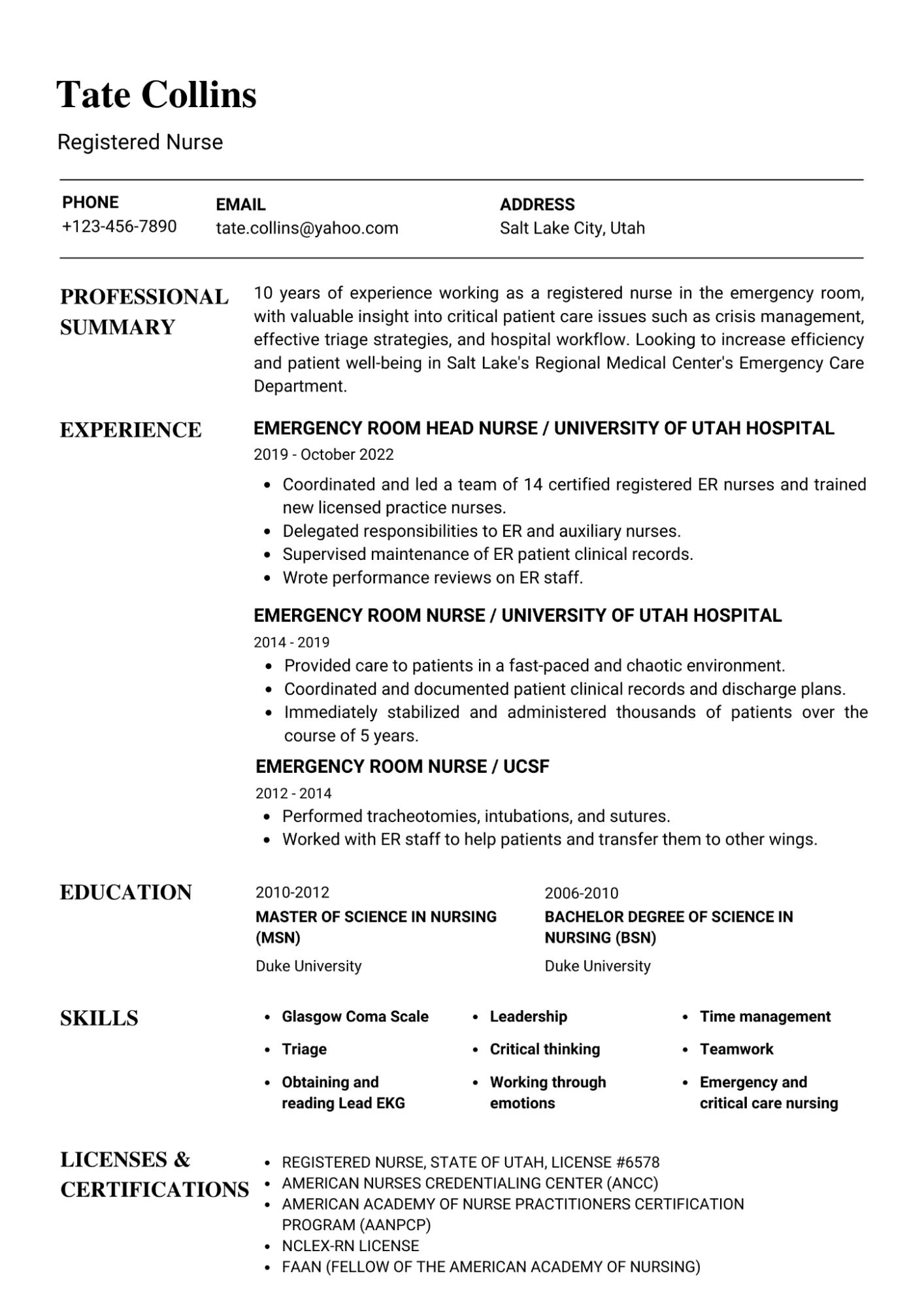 Nursing resume example