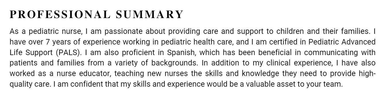 Resume summary for a nurse: bad example