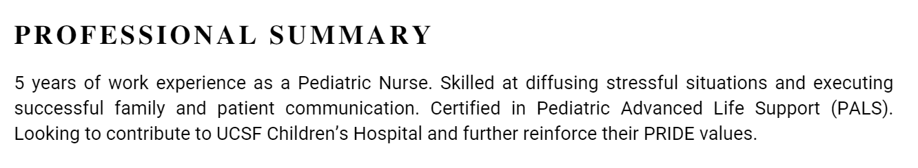 Professional summary for nursing