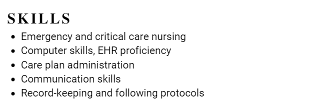 Listing skills on a nursing resume