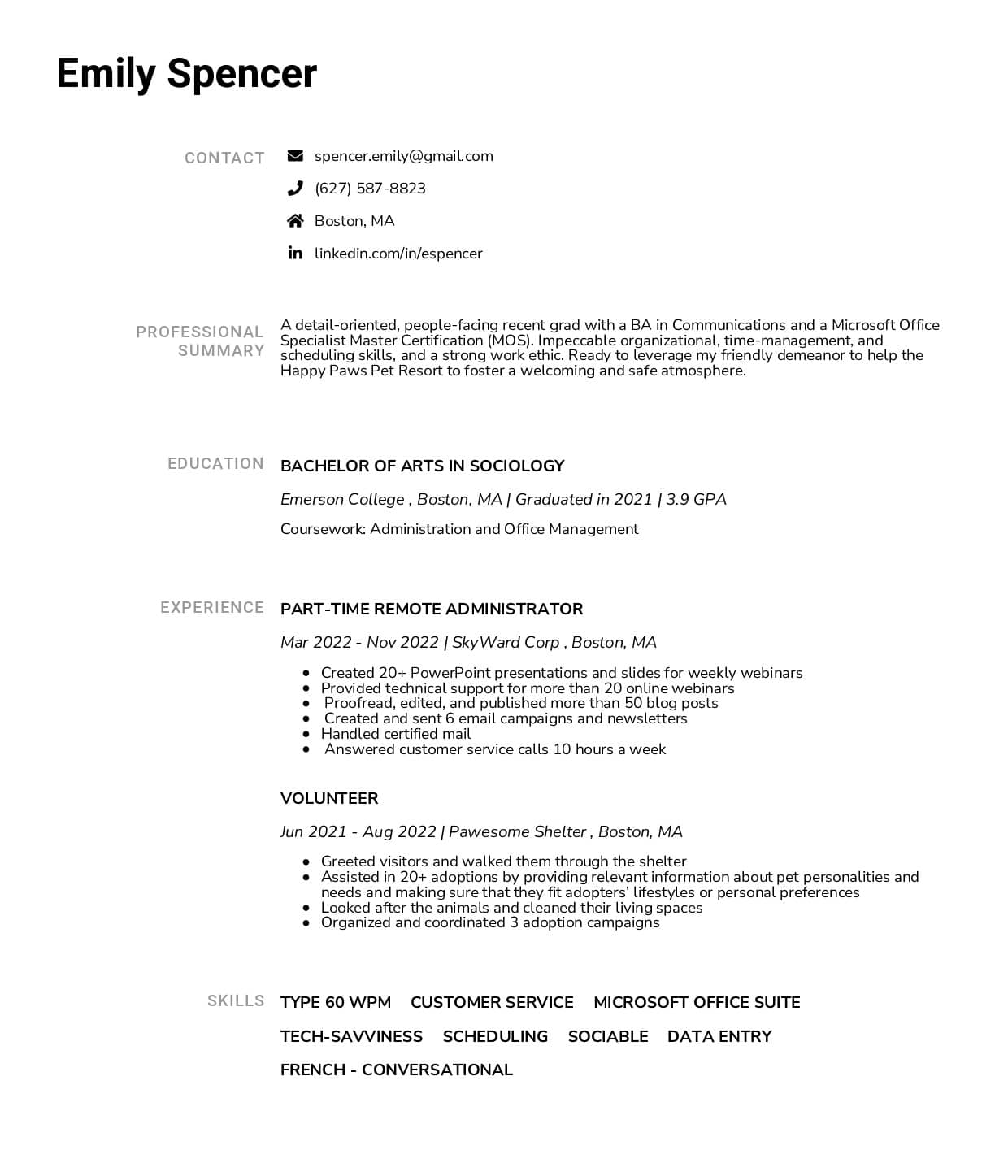 resume for receptionist work