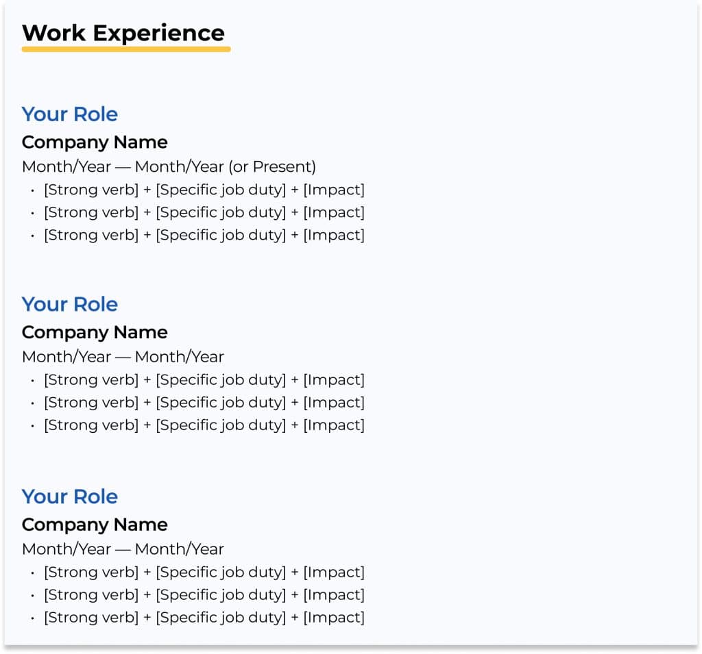 work experience on a resume