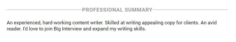 Bad example of a resume summary