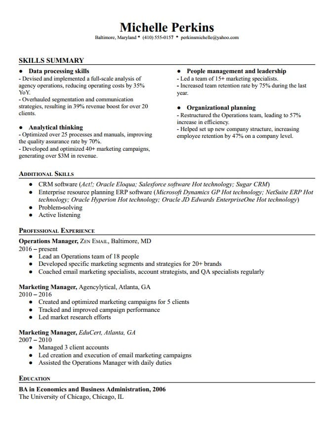 Combination resume format sample