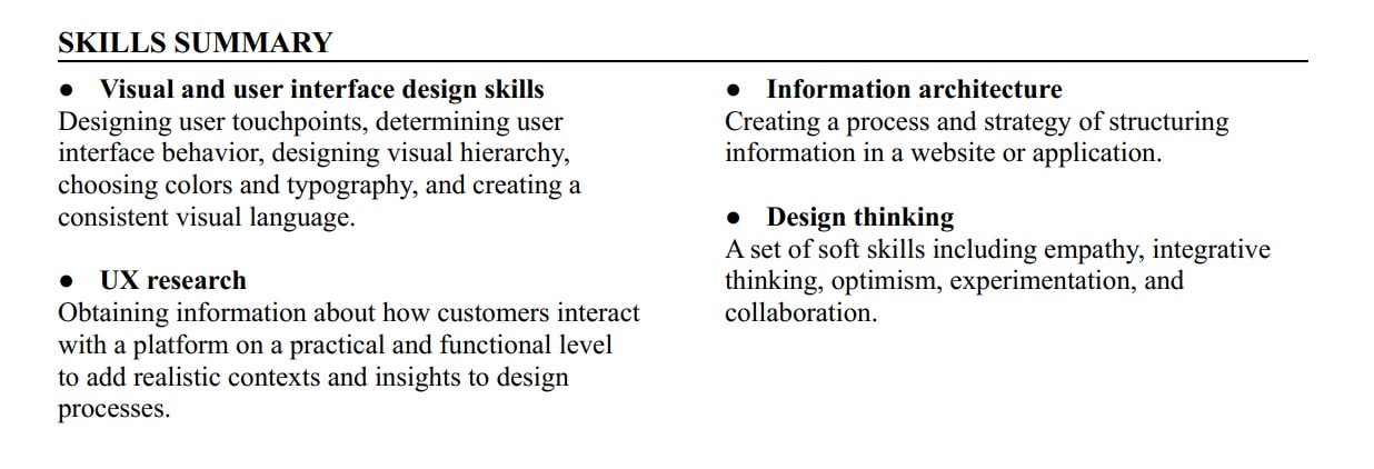 A good example of skills section in a functional resume format
