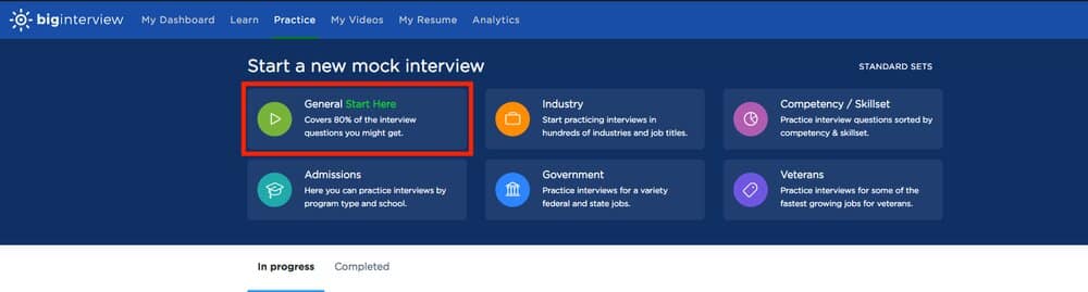 This is a photo that shows you how to start Big Interview's Mock Interview Simulator