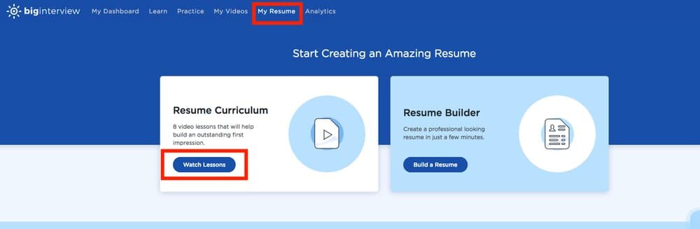 Cover Letter Examples - This is a photo showing you how to access Big Interview's Resume Curriculum.