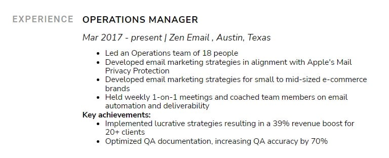 Listing key achievements on a resume