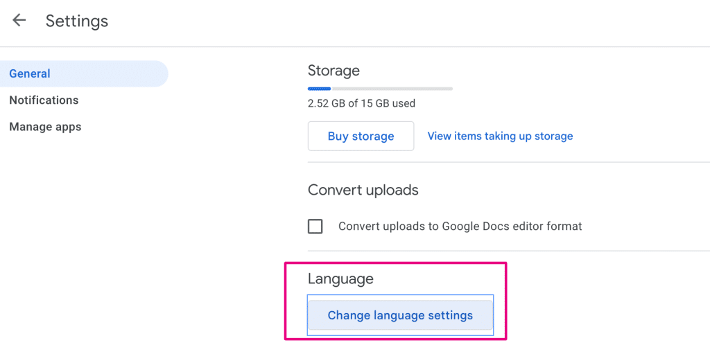Google Docs language settings