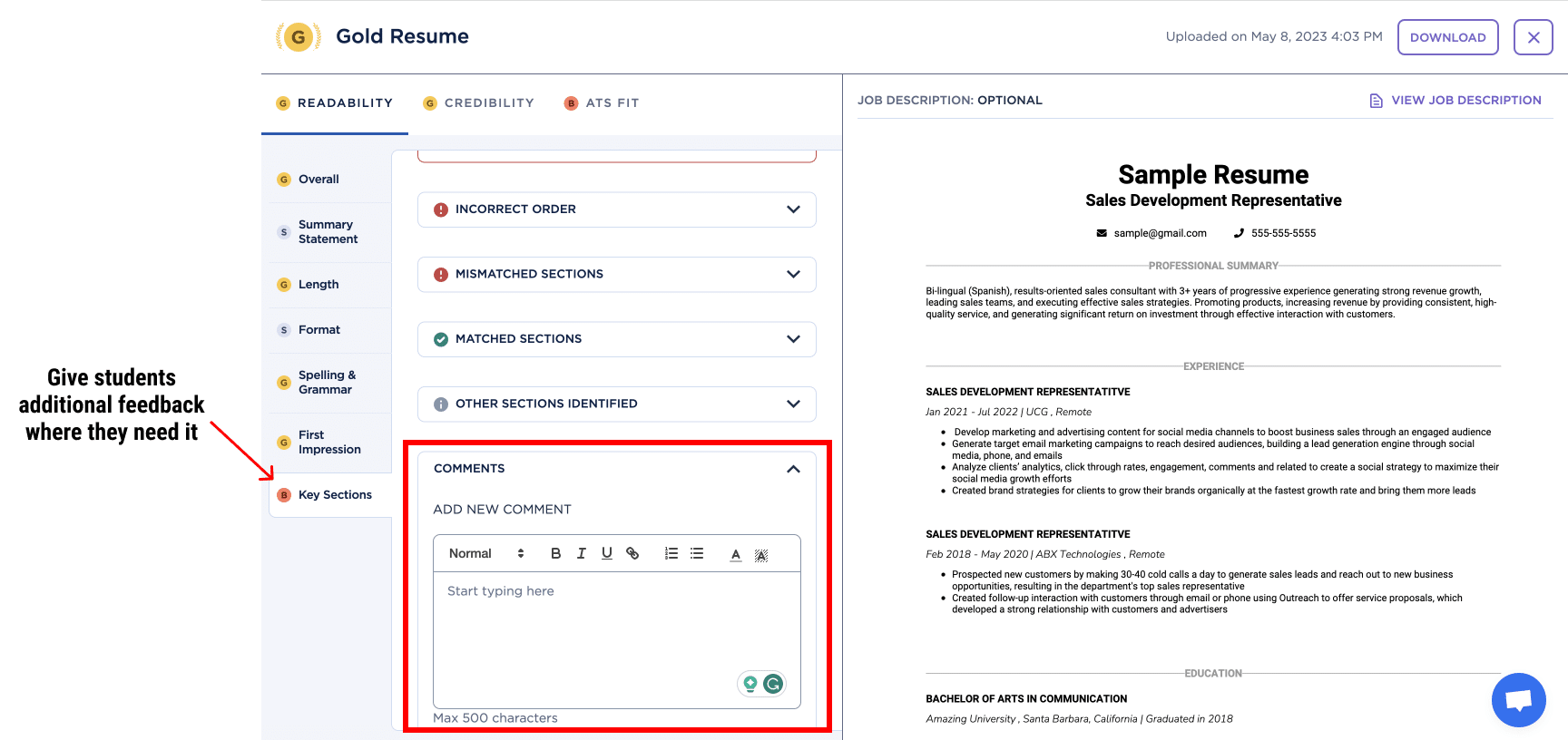 leave comments in big interview resume ai