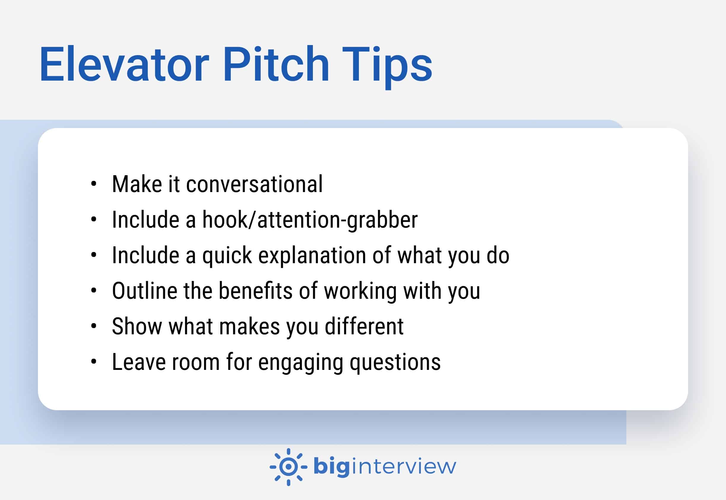 Elevator pitch tips