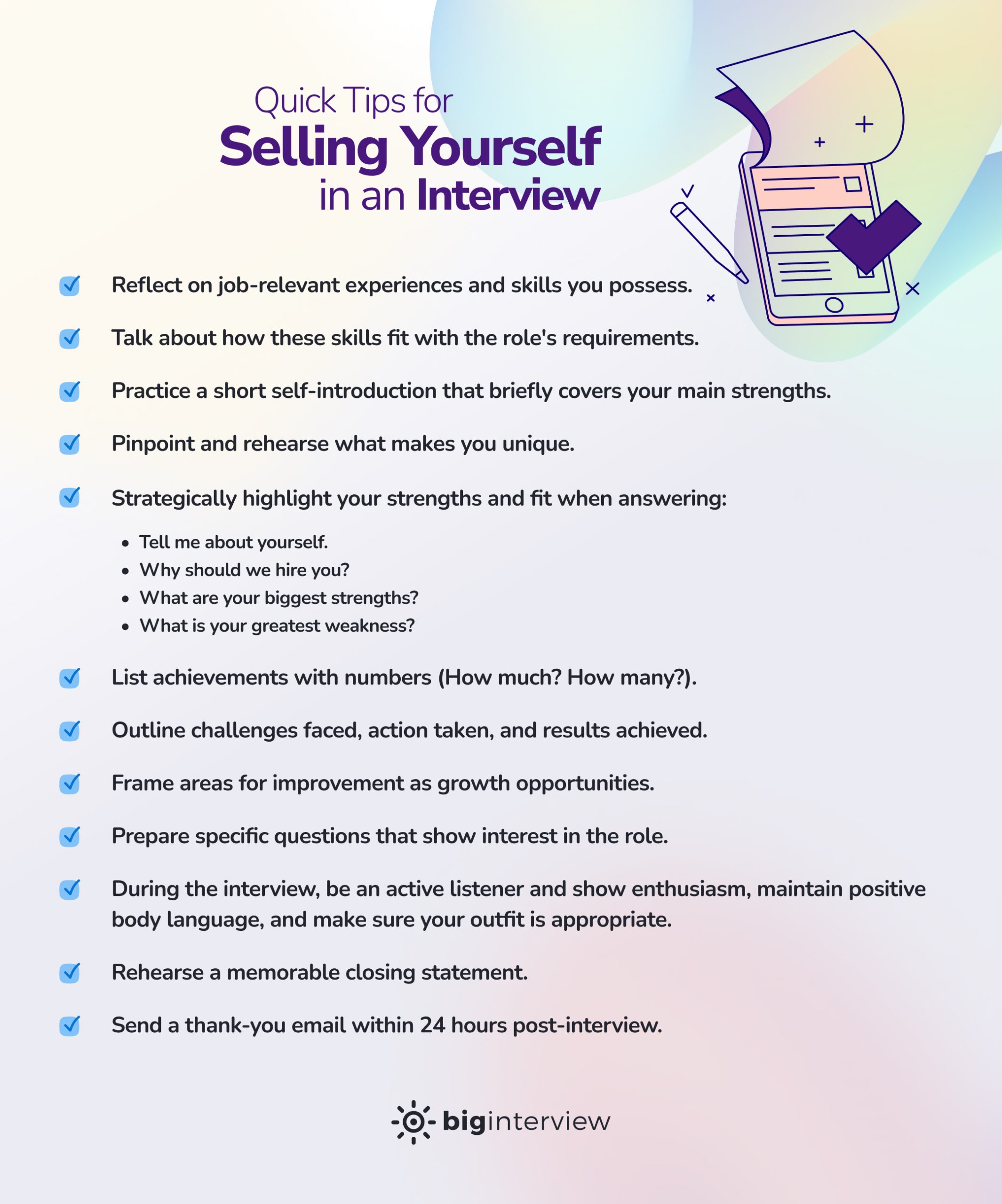 How to sell yourself - checklist