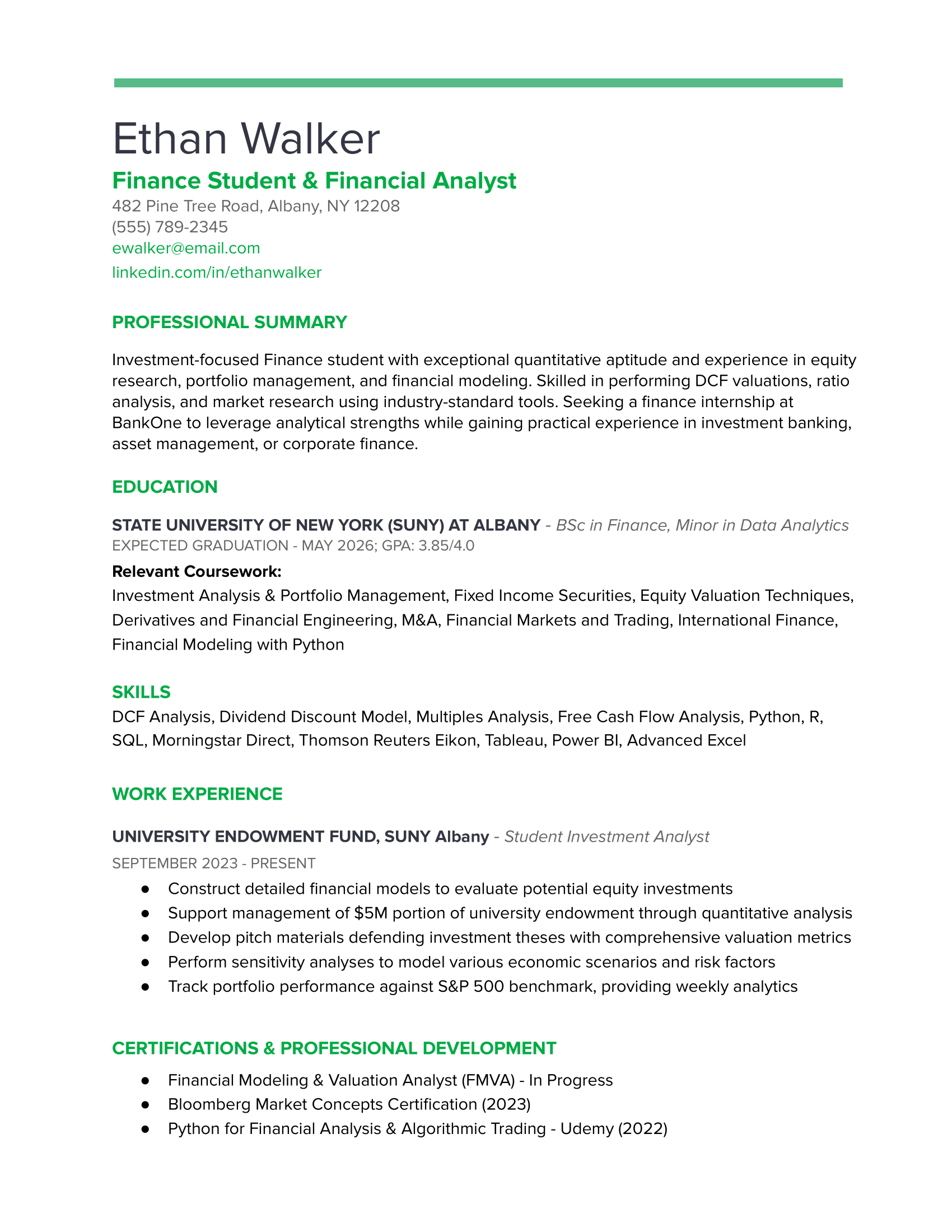 internship resume